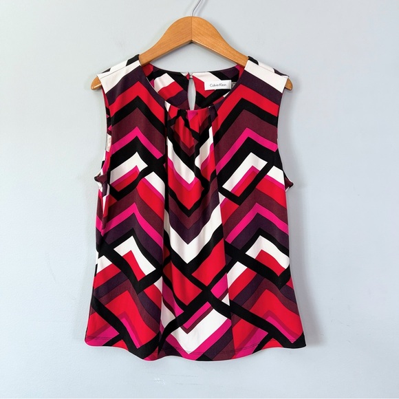 Calvin Klein Romantic Hues Abstract Sleeveless Blouse Size Large Petite - Picture 1 of 10